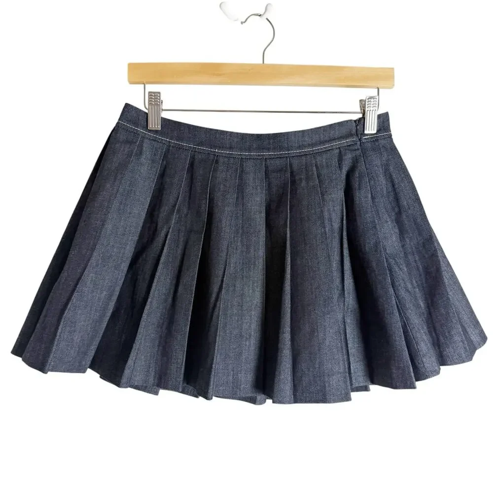 Zara Dark Chambray Denim 2 Piece Pleated Mini Skirt Jacket Co-Ord Set S